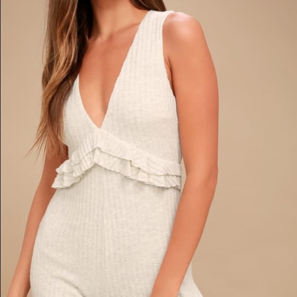 JAYLEE HEATHER GREY RIBBED CULOTTE JUMPSUIT